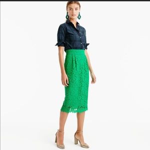 Jcrew green lace pencil skirt